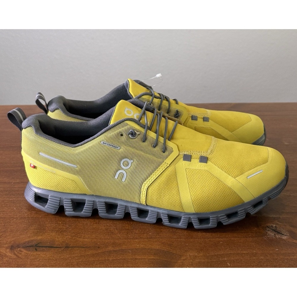 On Cloud Shoes Mens Size 11.5 Yellow Gray Waterproof Running Athletic Trainers